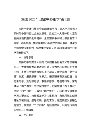 集团2023年理论中心组学习计划