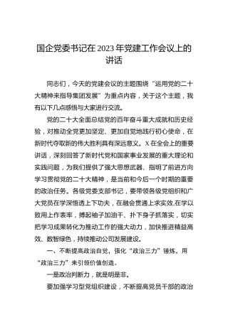 国企党委书记在2023年党建工作会议上的讲话
