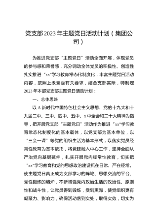 党支部2023年主题党日活动计划（集团公司）
