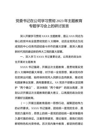 党委书记在公司学习贯彻2023年主题教育专题学习会上的研讨发言