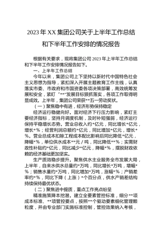 2023年XX集团公司关于上半年工作总结和下半年工作安排的情况报告