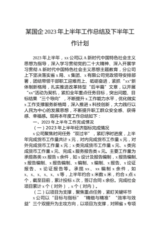 某国企2023年上半年工作总结及下半年工作计划