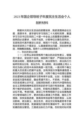 2023年国企领导班子年度民主生活会个人剖析材料