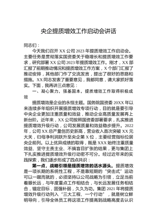 2023年央企提质增效工作启动会讲话