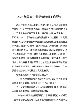 2023年国有企业纪检监督工作要点