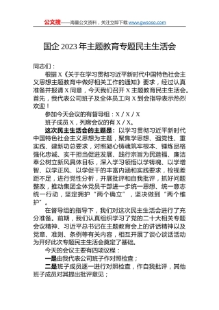 国企2023年主题教育专题民主生活会