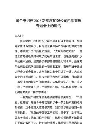 国企书记在2023新年度加强公司内部管理专题会上的讲话