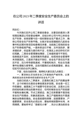 在公司2023年二季度安全生产委员会上的讲话