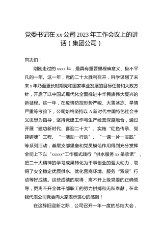 党委书记在xx公司2023年工作会议上的讲话（集团公司）