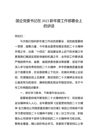 国企党委书记在2023新年度工作部署会上的讲话