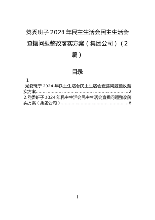 党委班子2024年民主生活会民主生活会查摆问题整改落实方案（集团公司）（2篇）