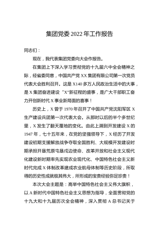 集团党委2022年工作报告