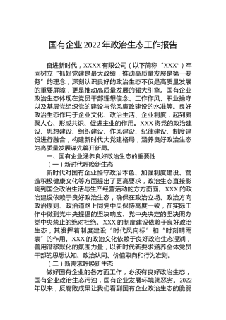 国有企业2022年政治生态工作报告