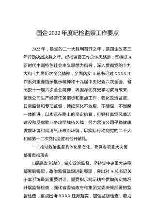 国企2022年度纪检监察工作要点
