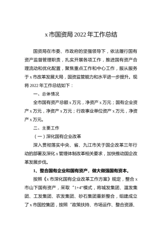 x市国资局2022年工作总结