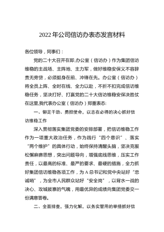 2022年公司信访办表态发言材料