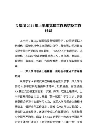 X集团2021年上半年党建工作总结及工作计划