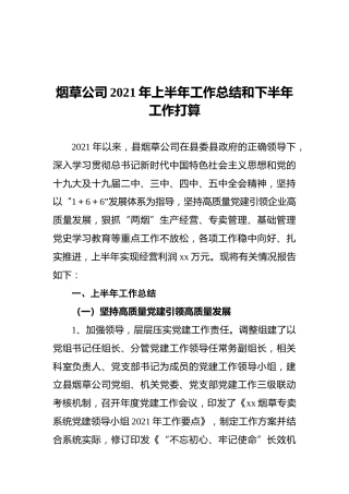 烟草公司2021年上半年工作总结和下半年工作打算