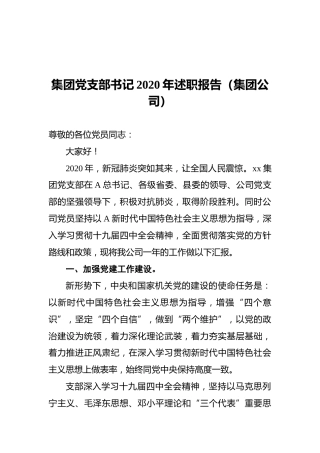 集团党支部书记2020年述职报告（集团公司）