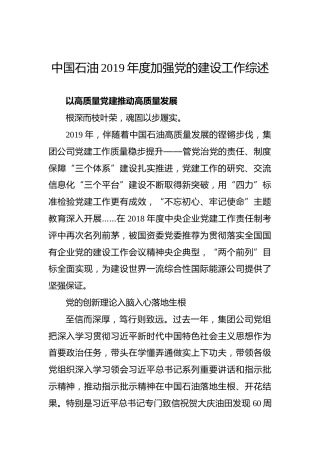 中国石油2019年度加强党的建设工作综述