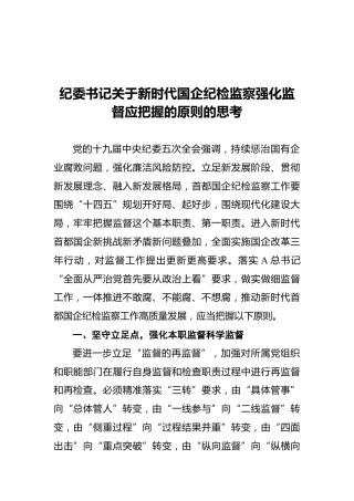 纪委书记关于新时代国企纪检监察强化监督应把握的原则的思考