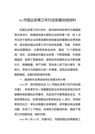 xx市国企改革三年行动发展总结材料