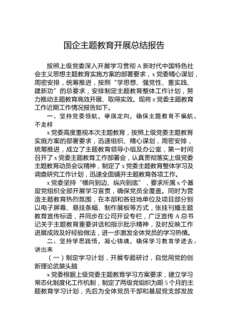 国企主题教育开展总结报告