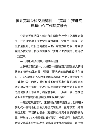 国企党建经验交流材料：“党建 ”推进党建与中心工作深度融合