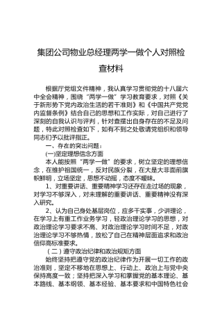集团公司物业总经理两学一做个人对照检查材料