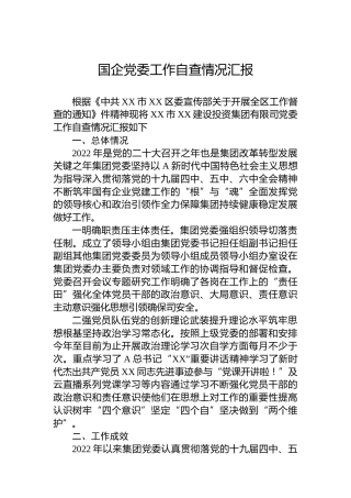 国企党委工作自查情况汇报