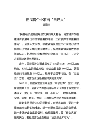 唐登杰：把民营企业家当“自己人”