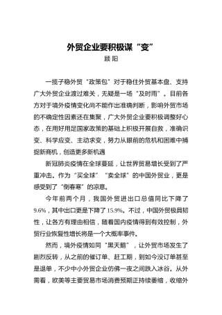 顾阳：外贸企业要积极谋“变”