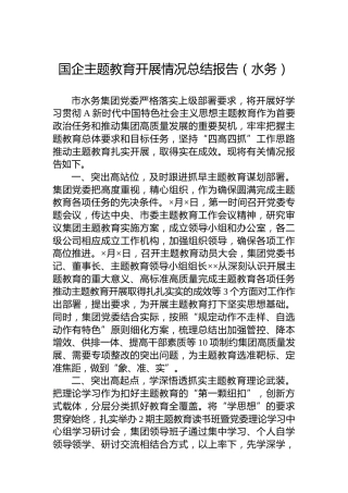 国企主题教育开展情况总结报告（水务）