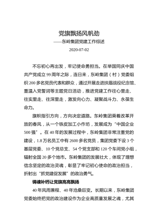 党旗飘扬风帆劲——东岭集团党建工作综述