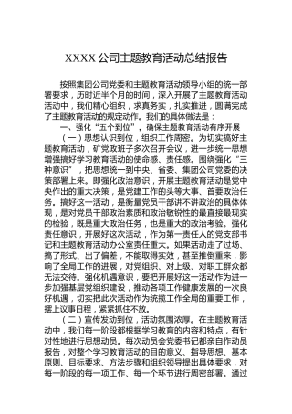 XXXX公司主题教育活动总结报告