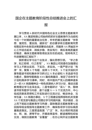国企在主题教育阶段性总结推进会上的汇报