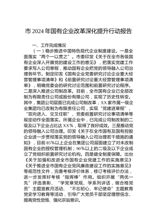 市2024年国有企业改革深化提升行动报告