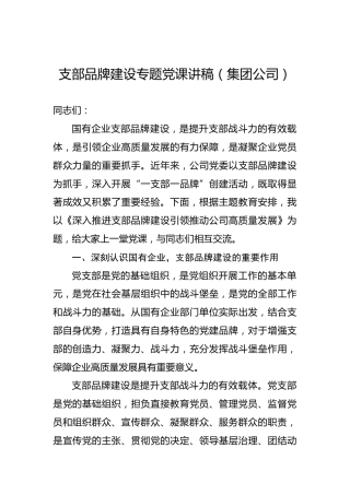 支部品牌建设专题党课讲稿（集团公司）