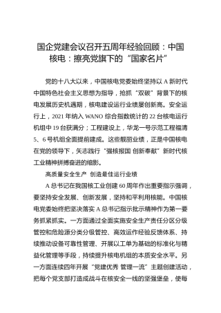 国企党建会议召开五周年经验回顾：中国核电：擦亮党旗下的“国家名片”