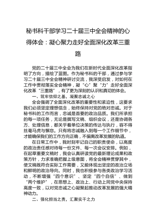 秘书科干部学习二十届三中全会精神的心得体会：凝心聚力走好全面深化改革三重路