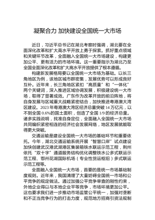 凝聚合力 加快建设全国统一大市场