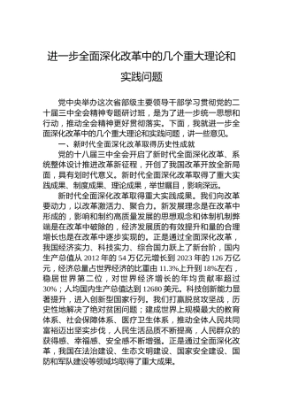 进一步全面深化改革中的几个重大理论和实践问题