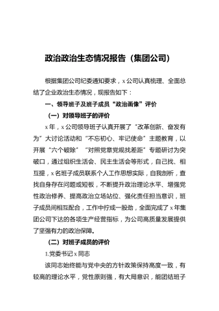 政治政治生态情况报告（集团公司）