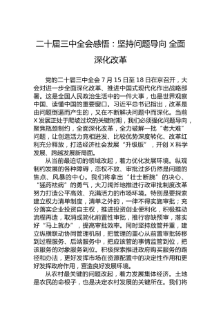 二十届三中全会感悟：坚持问题导向 全面深化改革