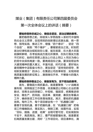 煤业（集团）有限责任公司第四届委员会第一次全体会议上的讲话（摘要）