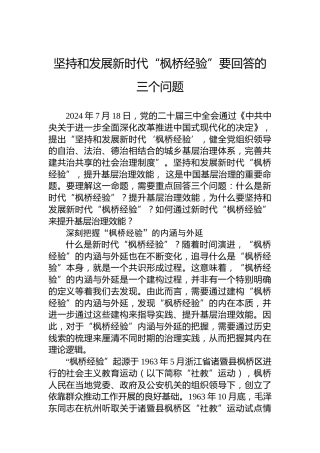 坚持和发展新时代“枫桥经验”要回答的三个问题