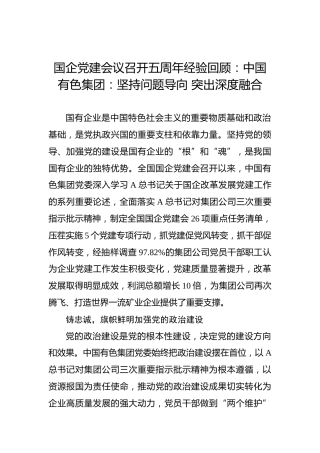 国企党建会议召开五周年经验回顾：中国有色集团：坚持问题导向 突出深度融合