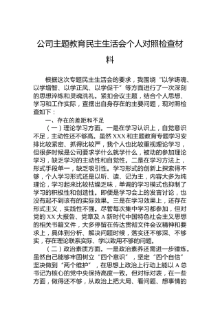 公司主题教育民主生活会个人对照检查材料