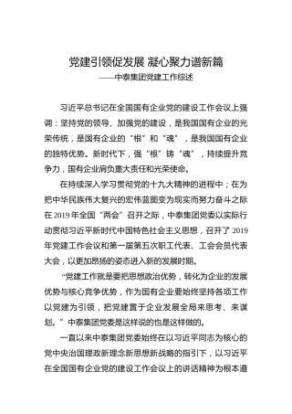 党建引领促发展 凝心聚力谱新篇——中泰集团党建工作综述