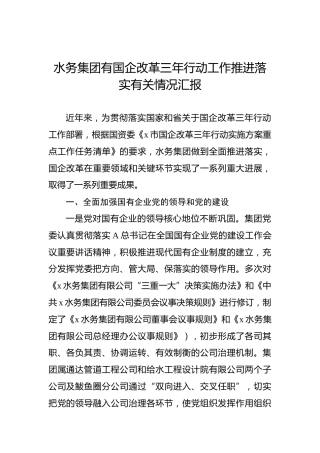 水务集团有国企改革三年行动工作推进落实有关情况汇报